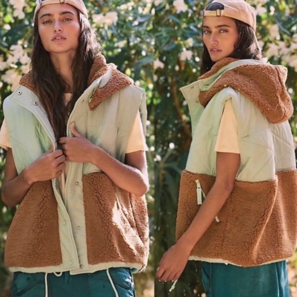 Free People Movement Free People Adventure Awaits Quilted Sherpa Vest Mint Brown